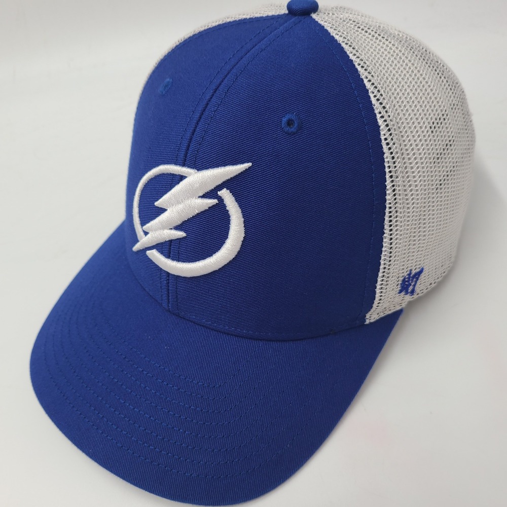 Tampa Bay Lightning Hat Snapback Trucker Mesh 47 Brand Blue White NHL Logo Men
